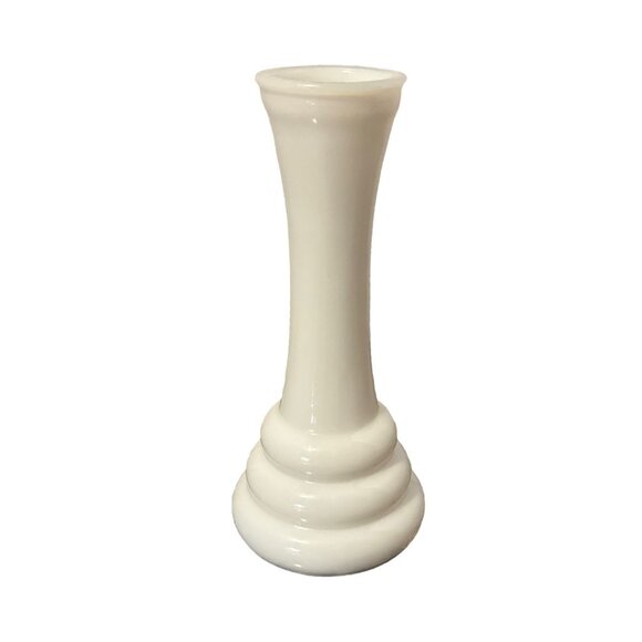 Vintage Milk Glass Bud Vase 6" Tall Glossy White Ribbed Base Elegant Design For - Picture 2 of 5